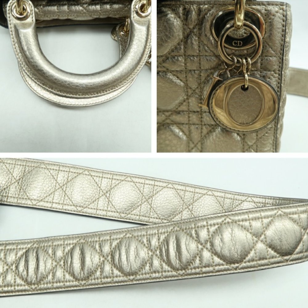 100% Authentic DIOR Lady Gold Leather Satchel Bag - Picture 6 of 12